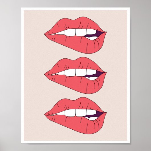 Trio van Biting Red Lips Poster (Voorkant)
