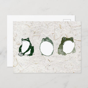 Trio van chagrijnige Japanse kikkers Toads 19e eeu Briefkaart