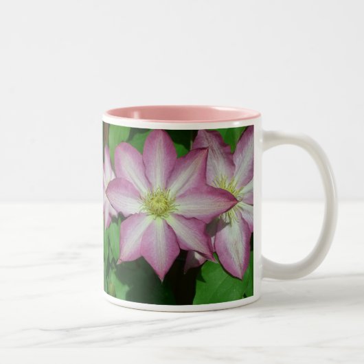 Trio van Clematis Pink en White Spring Vine Tweekleurige Koffiemok (Rechts)