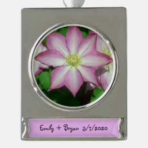 Trio van Clematis Pink en White Spring Vine Verzilverd Banner Ornament