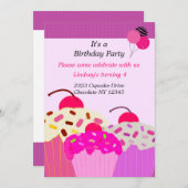 Trio van Cupcakes Birthday Party Invitation Kaart (Voorkant / Achterkant)