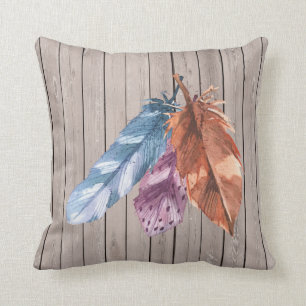 Trio van Feathers Blue Paars Brown Kussen