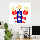 Trio van Firecrackers voor 4 juli Poster (Thuiskantoor)