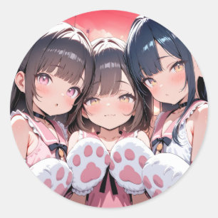 Trio van Fluffy Paws Ronde Sticker