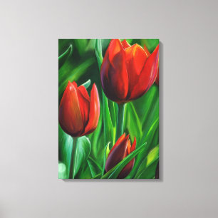 Trio van het digitale schilderij van Red Tulips fl Canvas Afdruk