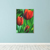 Trio van het digitale schilderij van Red Tulips fl Canvas Afdruk (Insitu (Houten vloer))