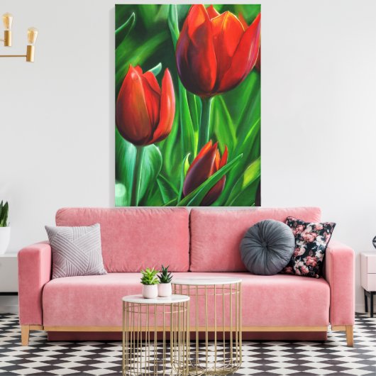 Trio van het digitale schilderij van Red Tulips fl Canvas Afdruk (Insitu (Woonkamer))