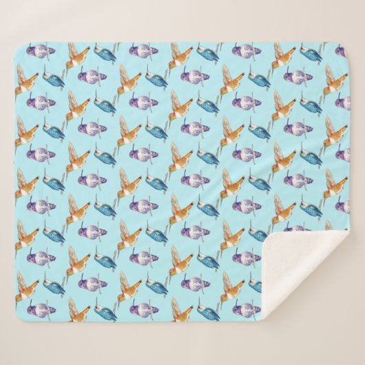 Trio van Hummingvogels met Aqua Background Sherpa Deken (Voorkant (horizontaal))