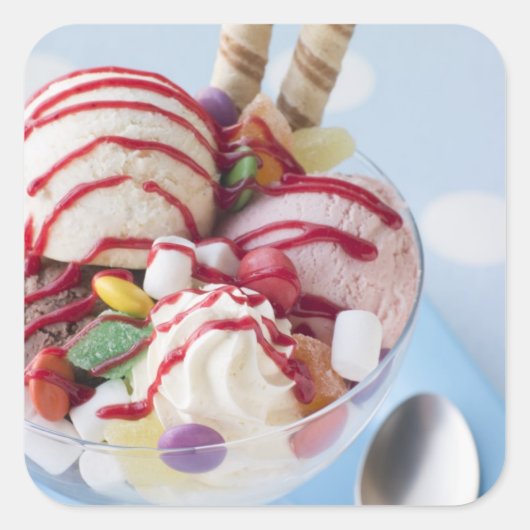 Trio van Ice Cream en Sweet Sundae Vierkante Sticker (Voorkant)