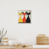 Trio van katten Midden eeuw moderne kunst Poster (Keuken)