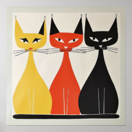Trio van katten Midden eeuw moderne kunst Poster