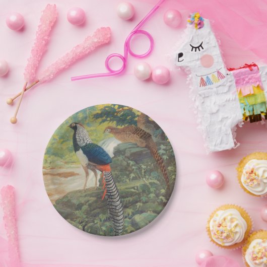 Trio van Lady Amherst's fazant door waterval Papieren Bordje (Feest)