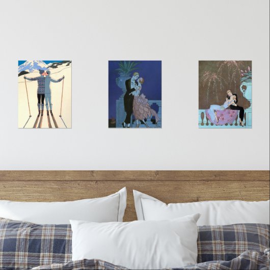 Trio van Liefde en Romance door George Barbier Muurkunst Sets (Slaapkamer)