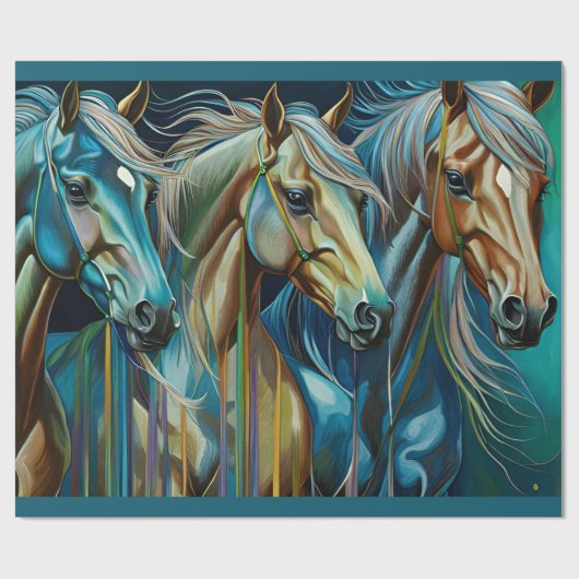 Trio van Paarden Cadeaupapier (Vlak)