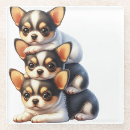 TRIO VAN SCHATTIGE CHIHUAHUA PUPPY DOGS GLAZEN ONDERZETTER