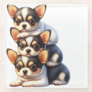 TRIO VAN SCHATTIGE CHIHUAHUA PUPPY DOGS GLAZEN ONDERZETTER