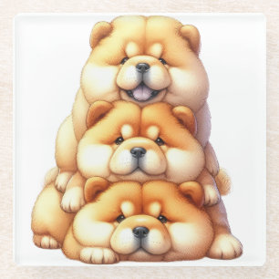 TRIO VAN SCHATTIGE CHOW CHOW PUPPY DOGS GLAZEN ONDERZETTER