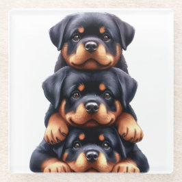 TRIO VAN SCHATTIGE ROTWEILLER PUPPY DOGS GLAZEN ONDERZETTER