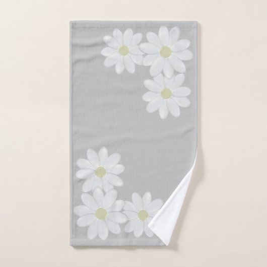 Trio van White Daisies Silver Grey Hand Towel Handdoek (Handdoek)