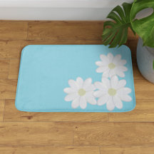 Trio van Witte Daisy Bloemen Aqua Blauwe Badmat