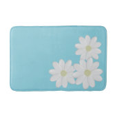 Trio van Witte Daisy Bloemen Aqua Blauwe Badmat (Voorkant)