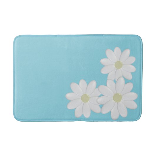 Trio van Witte Daisy Bloemen Aqua Blauwe Badmat (Voorkant)