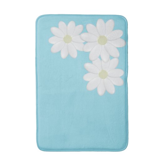 Trio van Witte Daisy Bloemen Aqua Blauwe Badmat (Voorkant Verticaal)