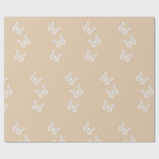 Trio Witte Butterflies op een beige achtergrond Cadeaupapier (Vlak)