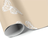 Trio Witte Butterflies op een beige achtergrond Cadeaupapier (Rol Hoek)