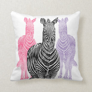 Trio Zebra Print Pillow in roze, Paars en zwart Kussen