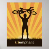 Triomfantelijke Fietser Raising Bike Over Head Gra Poster (Voorkant)