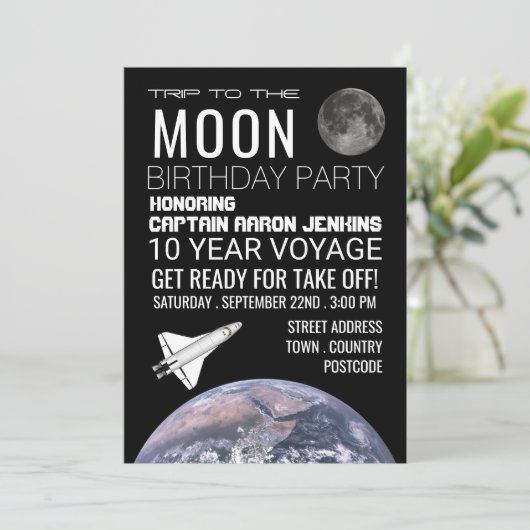 Trip naar de maan, Space Shuttle Birthday Party Kaart (Staand voorkant)