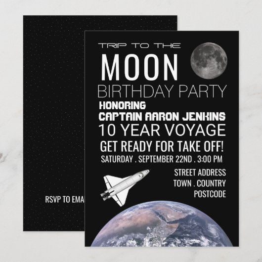 Trip naar de maan, Space Shuttle Birthday Party Kaart (Voorkant / Achterkant)