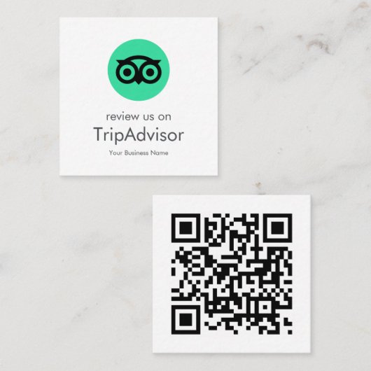 Tripadviseur-Reviewen | QR-code zakelijke Review Vierkante Visitekaartje (Voorkant / Achterkant)