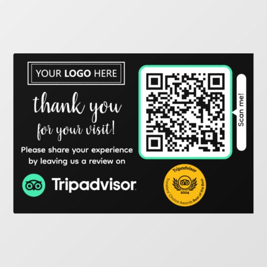 TripAdvisor Review Aanvraag met Logo en QR Code Raamsticker (Vel)