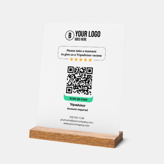 Tripadvisor Reviewen QR Code Rate Business 5 Star Acryl Bord (Hoek)