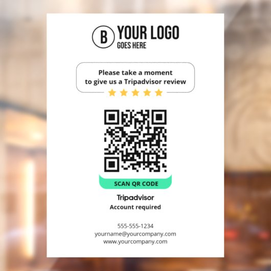 Tripadvisor Reviewen QR Code Rate Business 5 Star Raamsticker (Vel 2)