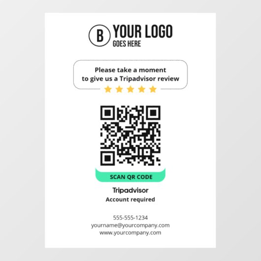 Tripadvisor Reviewen QR Code Rate Business 5 Star Raamsticker (Vel)