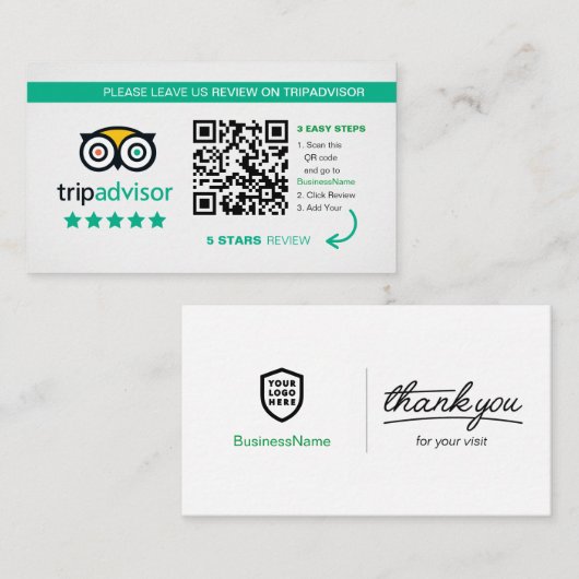 Tripadvisor Reviewen | Zakelijke QR-code Bedankt Visitekaartje (Voorkant / Achterkant)