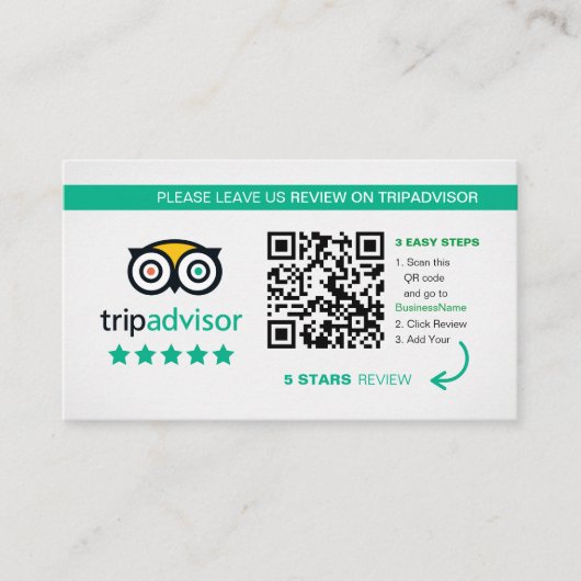 Tripadvisor Reviewen | Zakelijke QR-code Bedankt Visitekaartje (Voorkant)