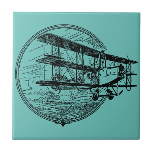 Triplane Tekening - Retro Aviation Art op Tegeltje (Voorkant)