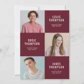 Triple Afstudeerder 3 Foto Burgundy Graduparty Kaart (Voorkant)