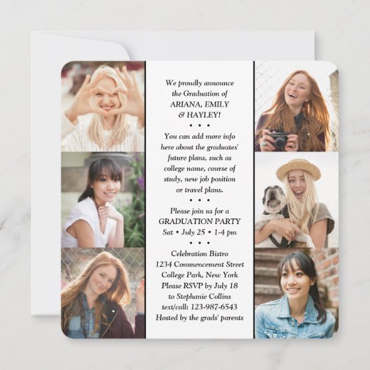 Triple Afstuderen 3 afgestudeerden foto collage ge Aankondiging (Achterkant)