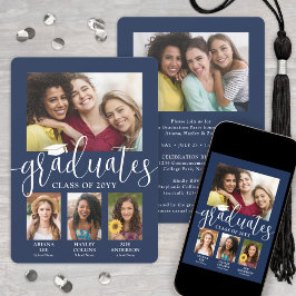 Triple Afstuderen Fotocollage Navy & White Joint Aankondiging
