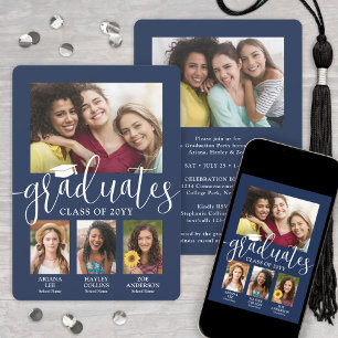 Triple Afstuderen Fotocollage Navy & White Joint Aankondiging