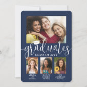 Triple Afstuderen Fotocollage Navy & White Joint Aankondiging (Voorkant)