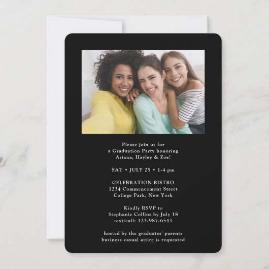 Triple Afstuderen Fotocollage Zwart Wit Joint Aankondiging (Achterkant)