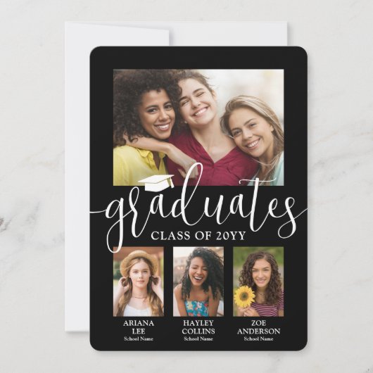 Triple Afstuderen Fotocollage Zwart Wit Joint Aankondiging (Voorkant)