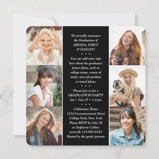 Triple Afstuderen Fotocollage Zwart Wit Joint Aankondiging (Achterkant)