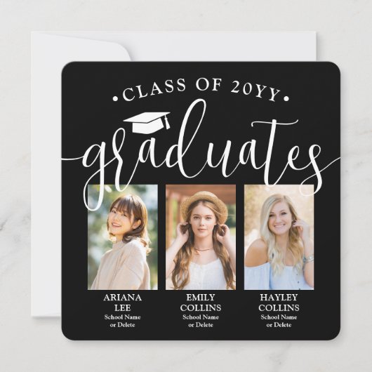 Triple Afstuderen Fotocollage Zwart Wit Joint Aankondiging (Voorkant)